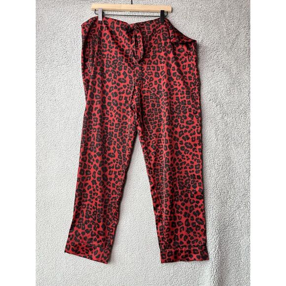 Good American Pajama Pants Large 3 Satin Drawstring Red Leopard Animal Stretch - Picture 3 of 16